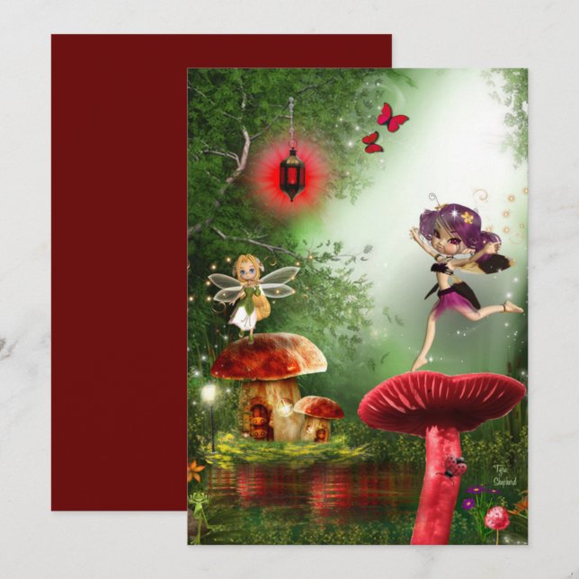 Dancing Garden Forest Pixy Fairies Blank Card (Front/Back)