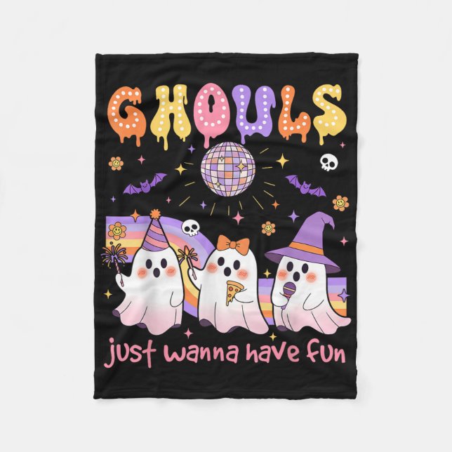 Dancing Ghost Ghouls Just Wanna Have Fun Halloween Fleece Blanket (Front)