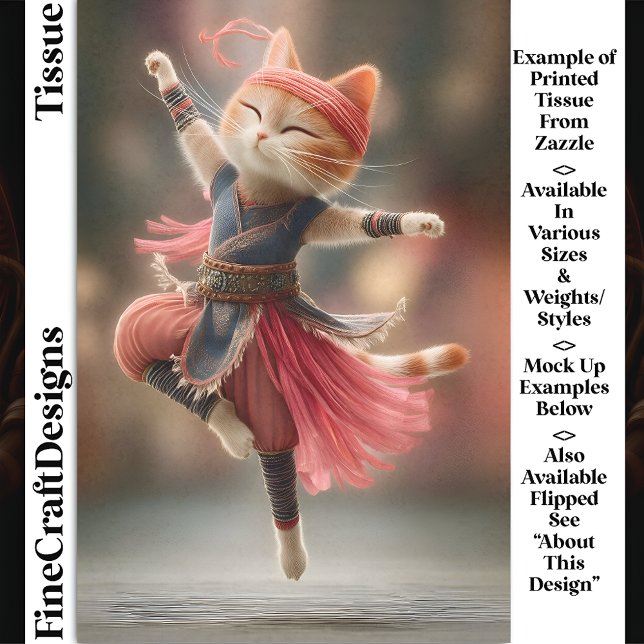 Dancing Ginger Tabby Cat Ballerina DK2L Decoupage Tissue Paper (Creator Uploaded)