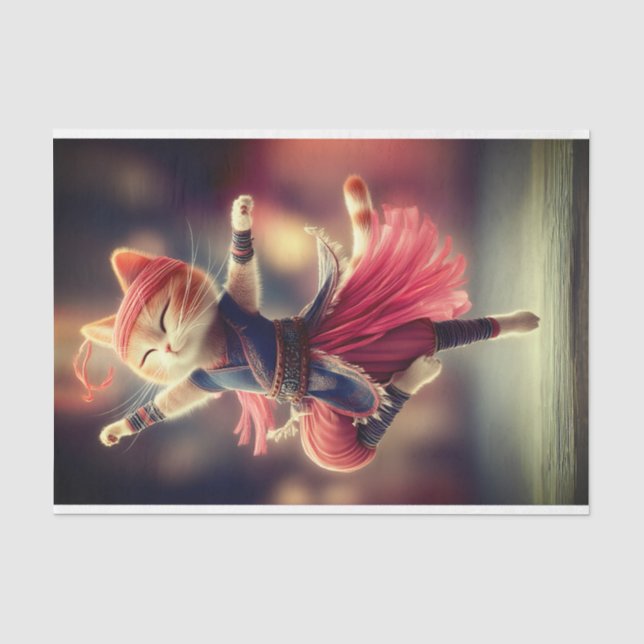 Dancing Ginger Tabby Cat Ballerina DK2LF Decoupage Tissue Paper (Front)