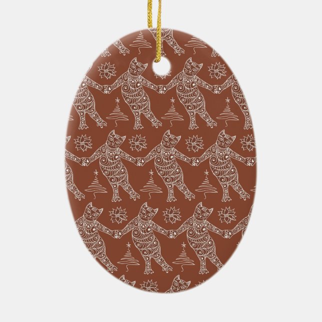 Dancing Gingerbread Cats Christmas Tree Ornament (Back)
