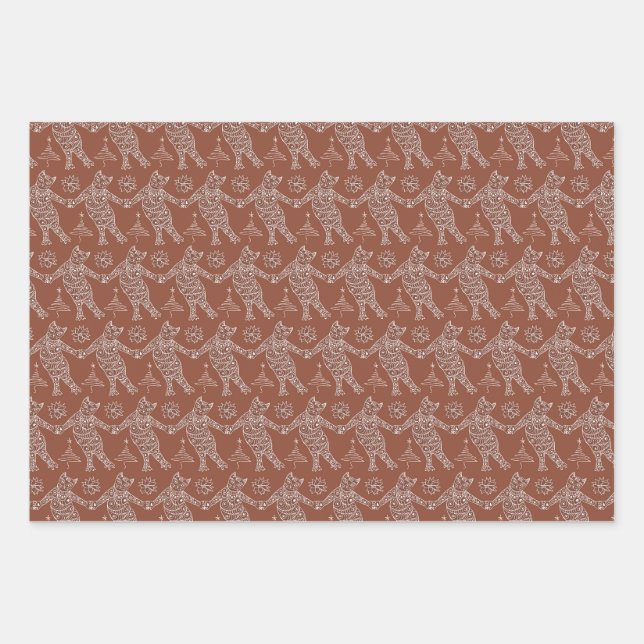 Dancing Gingerbread Cats Wrapping Paper (Front)