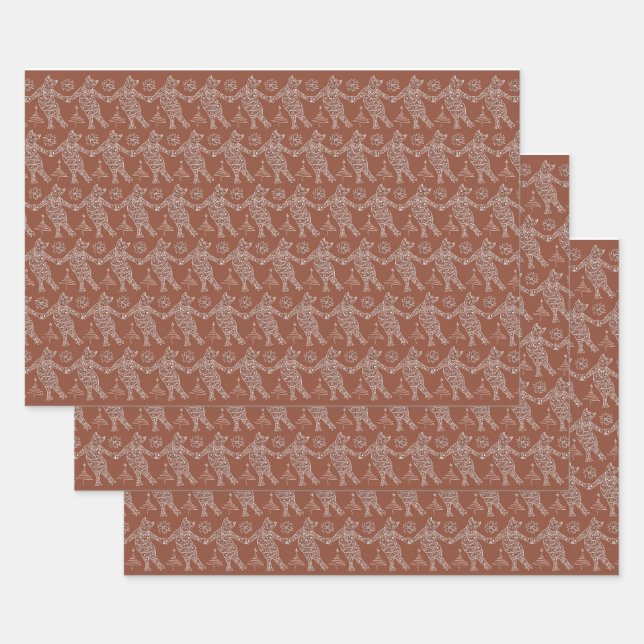 Dancing Gingerbread Cats Wrapping Paper Sheet (Set)