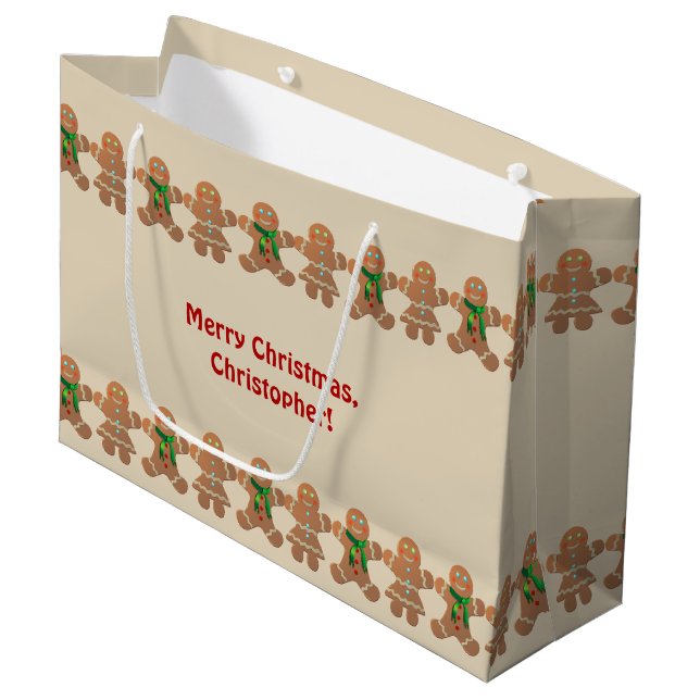 Dancing Gingerbread Cookies Large Gift Bag (Front Angled)