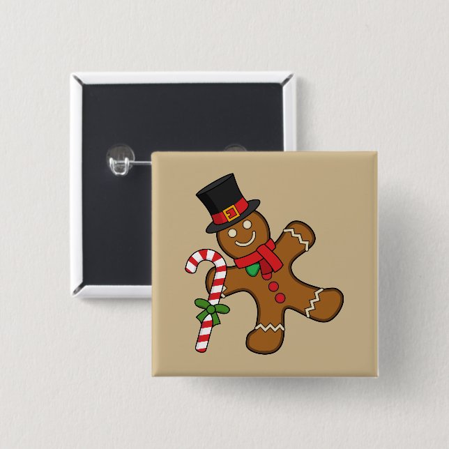 Dancing Gingerbread Man 15 Cm Square Badge (Front & Back)