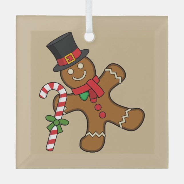Dancing Gingerbread Man Glass Tree Decoration (Front)