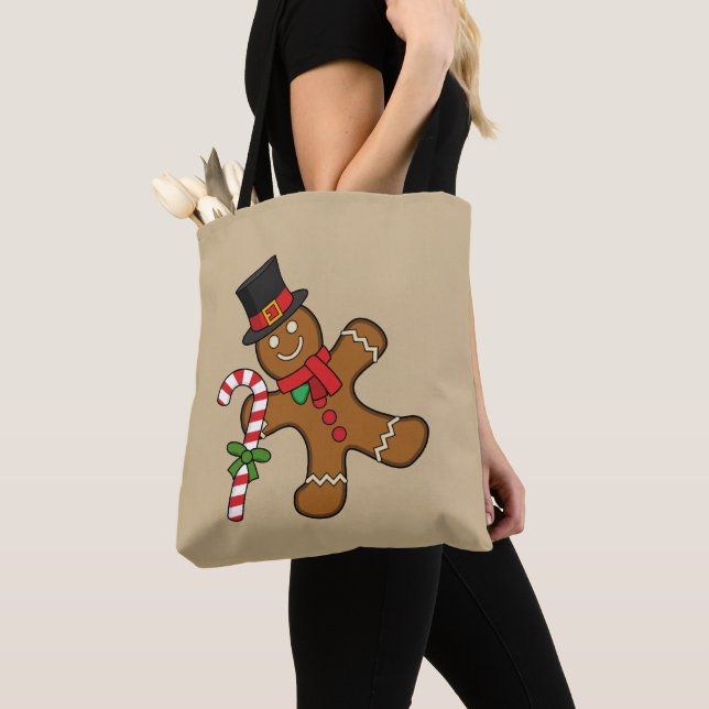 Dancing Gingerbread Man Tote Bag (Close Up)