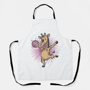 Dancing Giraffe Disco Ball Vintage Engraving Shirt Apron