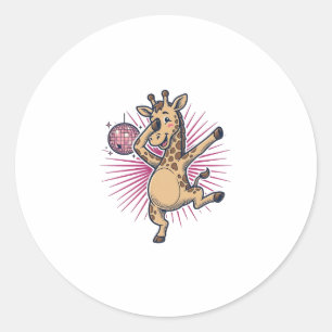 Dancing Giraffe Disco Ball Vintage Engraving Shirt Classic Round Sticker