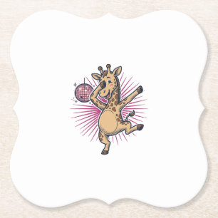 Dancing Giraffe Disco Ball Vintage Engraving Shirt Paper Coaster