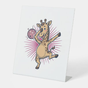 Dancing Giraffe Disco Ball Vintage Engraving Shirt Pedestal Sign