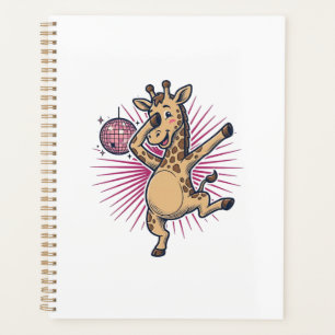 Dancing Giraffe Disco Ball Vintage Engraving Shirt Planner