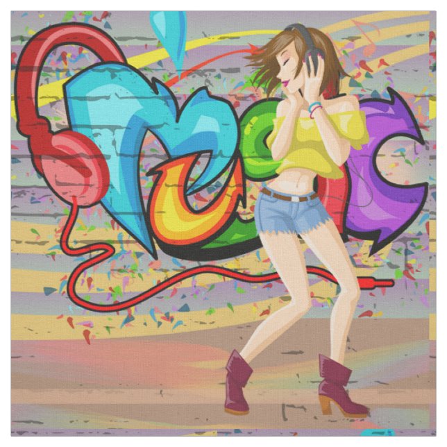 Dancing Girl 2 Music Graffiti Wall Fabric (Swatch)