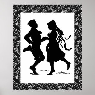 Dancing Girl Boy Silhouette Art Poster