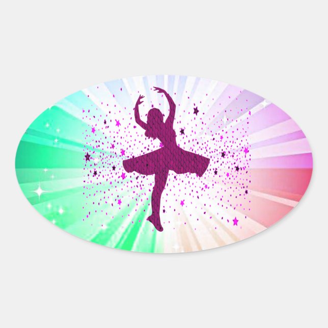 Dancing girl glossy oval stickers for kids. (Front)