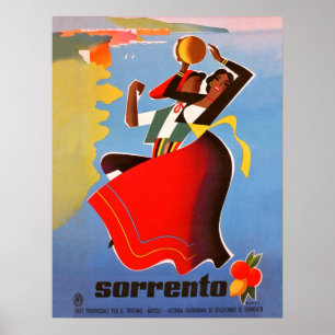 Dancing girls from Sorrento, Italy, vintage travel Poster