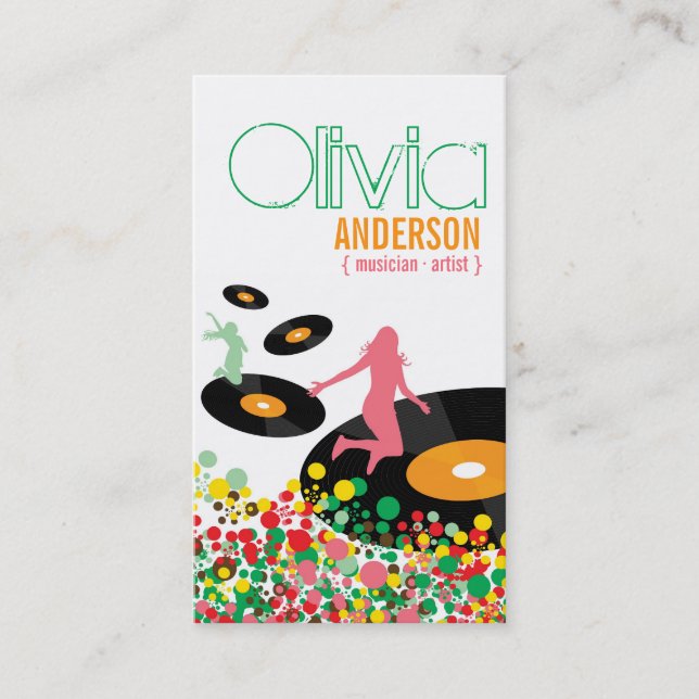 Dancing Girls Retro Vinyl Pop Dots Artist Business Business Card (Front)