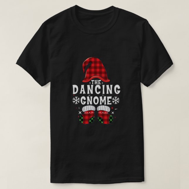 Dancing Gnome Buffalo Plaid Matching Christmas Fam T-Shirt (Design Front)