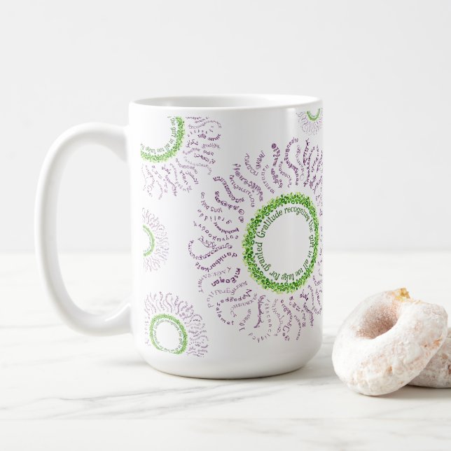 Dancing Gratitude Mandala Sunflowers Mug (With Donut)