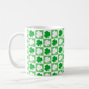 Dancing Green and White Shamrocks Irish  Coffee Mug