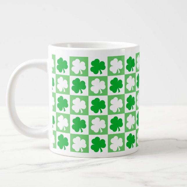 Dancing Green and White Shamrocks St Pats Irish Large Coffee Mug (Left)