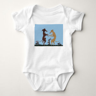 Dancing Greyhounds & Bunny Friends Invitation Baby Bodysuit