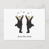 Dancing Grooms Save the Date Cartoon