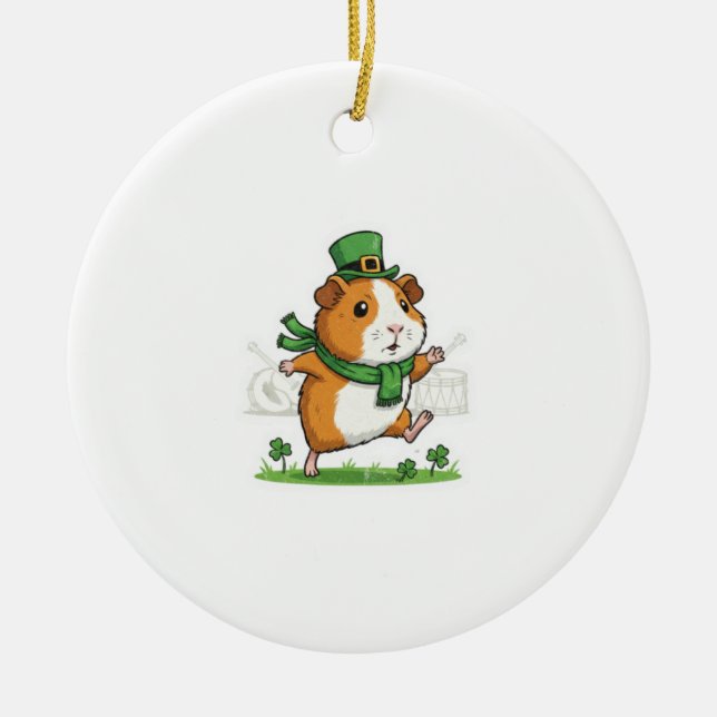 Dancing Guinea Pig Leprechaun St.Patrick's Day Ceramic Tree Decoration (Front)