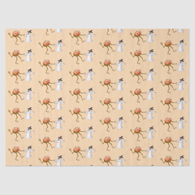 Dancing Halloween Pumpkin and Ghost Tissue Paper (Front)