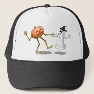 Dancing Halloween Pumpkin and Ghost Trucker Hat