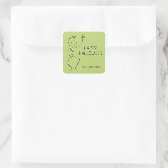 Dancing Halloween Skeleton - green Square Sticker (Bag)