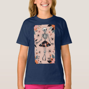 Dancing Halloween Skeleton In A Floral Skirt T-Shirt