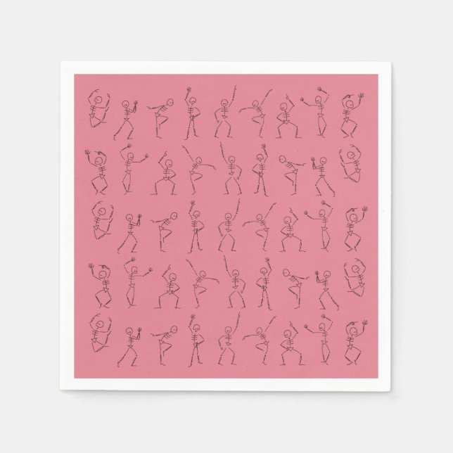 Dancing Halloween Skeletons - pink Napkin (Front)