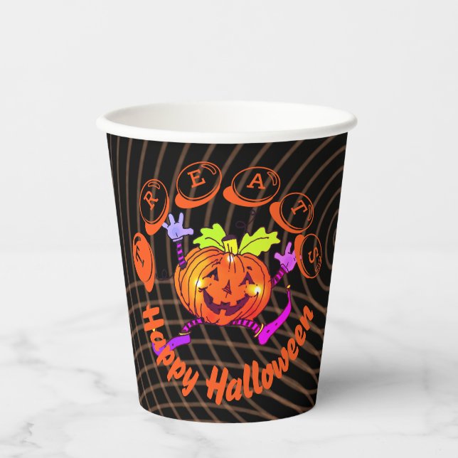 Dancing Happy Pumpkin Halloween Paper Cups (Front)