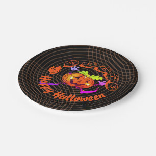 Dancing Happy Pumpkin Halloween Paper Plate