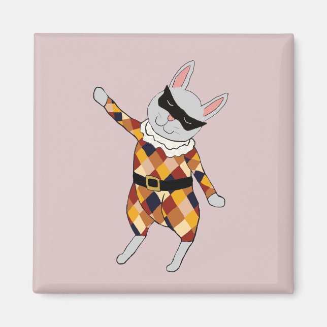 Dancing Harlequin Bunny Magnet (Front)