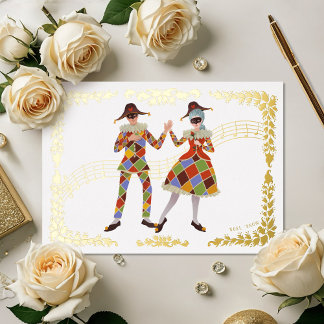 Dancing Harlequins (White) Foil Holiday Card