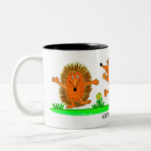 Dancing Hedge Hog Cartoon Two-Tone Coffee Mug