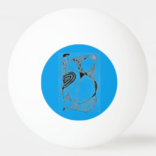 "Dancing Hen on blue" Abstract Ping Pong Ball