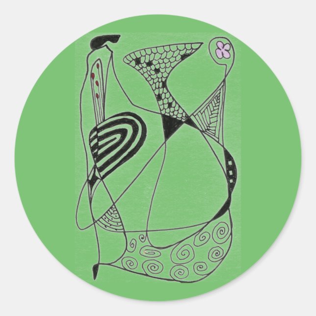 "Dancing Hen on Green" Abstract Design Sticker (Front)