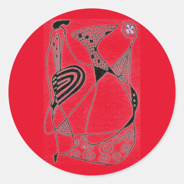 "Dancing Hen on Red" Abstract Design Sticker (Front)