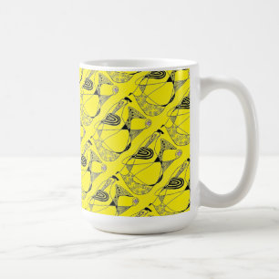 "Dancing Hen on Yellow Tiled" Abstract Design Mug