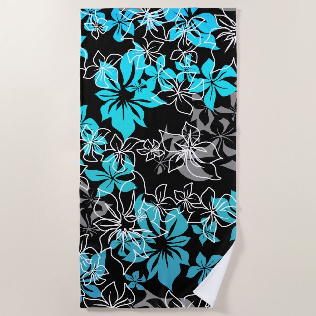 Dancing Hibiscus Hawaiian Turquoise Blend Beach Towel (Front)