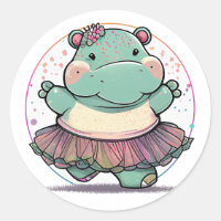 Dancing Hippo in a Tutu Classic Round Sticker
