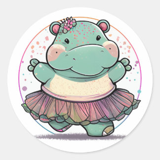Dancing Hippo in a Tutu Classic Round Sticker