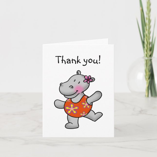 Dancing hippo thank you card (Front)