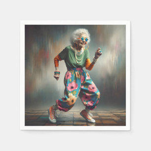 Dancing Hipster Old Lady Napkin