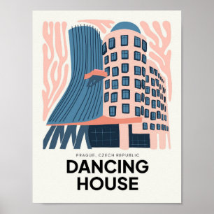 Dancing House Prague Czech abstract travel floral Poster