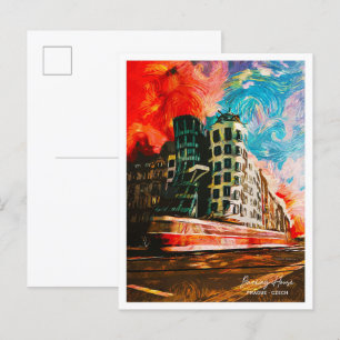 Dancing House Prague Czech Beautiful Oil Paint  Postcard