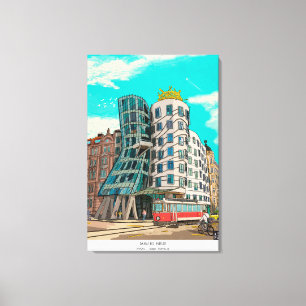Dancing House Prague Czech Republic Whimsical Art Canvas Print